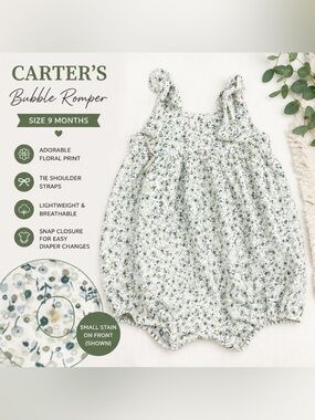 Carter's White Romper with Blue & Green Floral Print